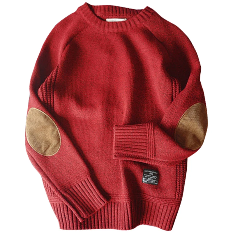 Men's Harajuku Pullover Sweater Patch Designs Knitted Sweatshirt Hip Hop Round Neck Pure Colour Causal Pullovers Men's Clothing