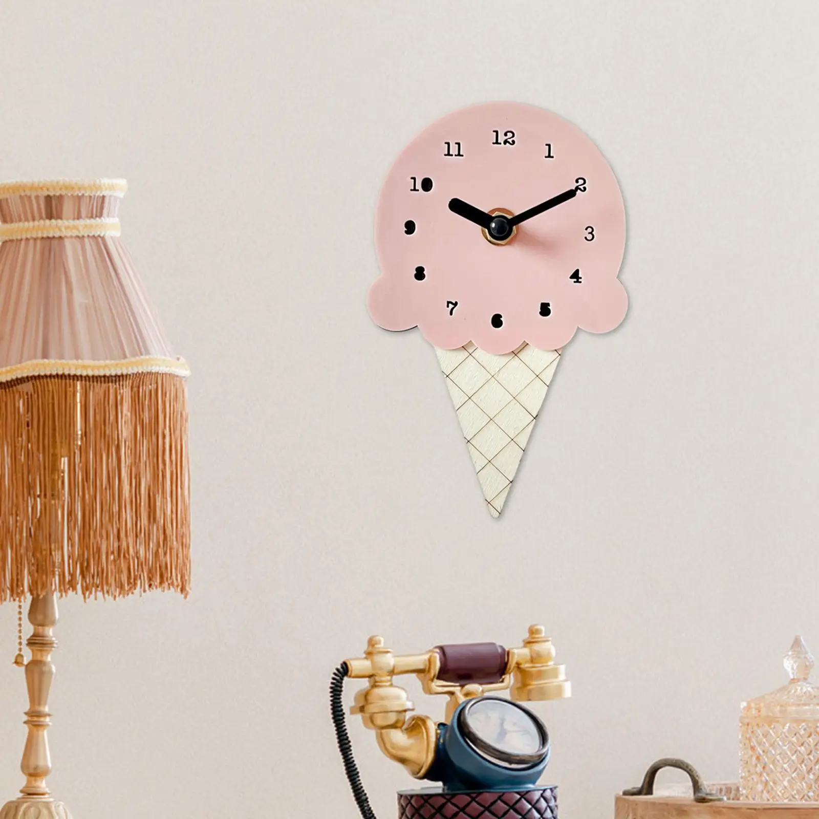 Wall Clock Ice Cream Shape Ice Cream Shaped Basswood Stylish Silent Clock for Office Living Room Home Wall Decor Kids Room