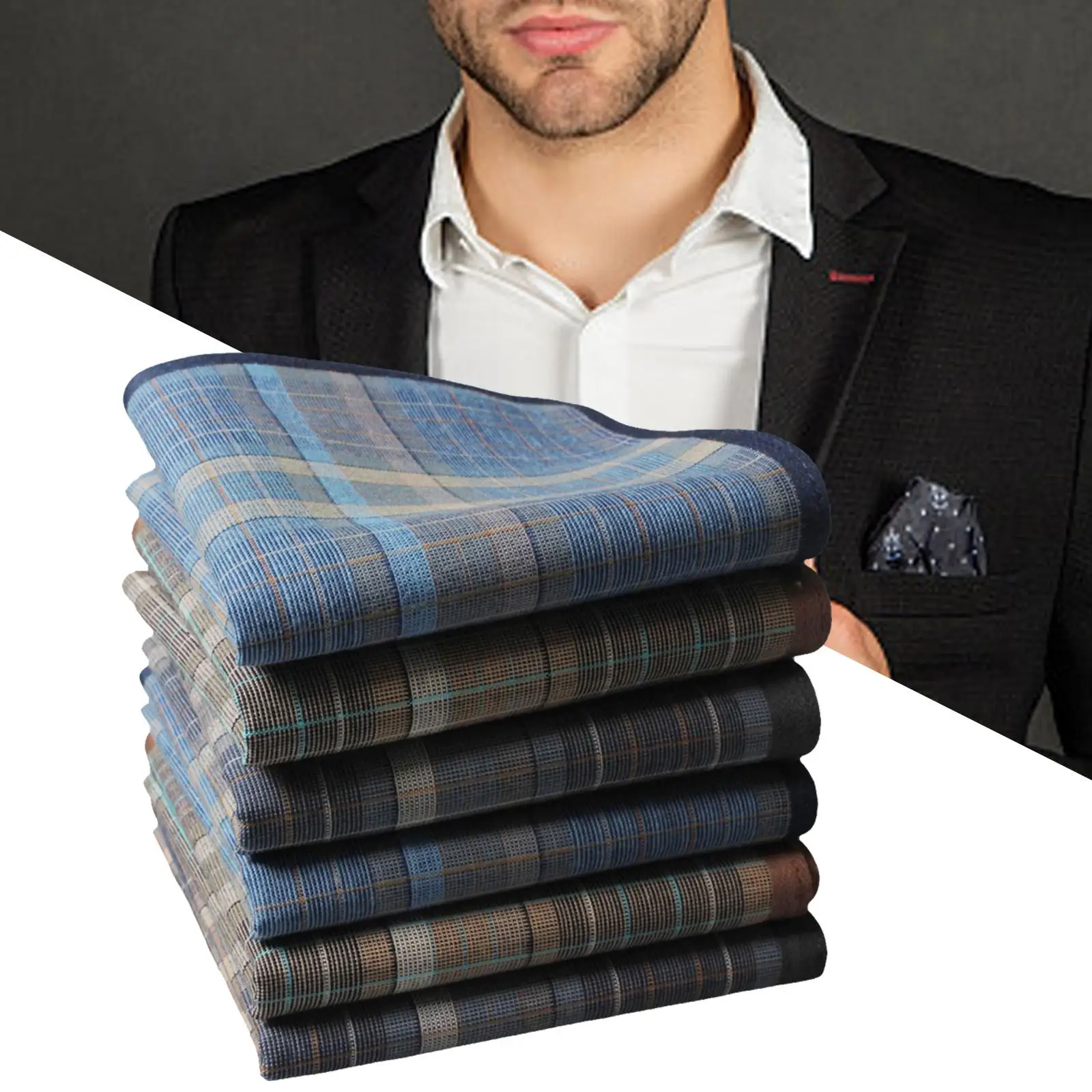 6x Handkerchiefs for Men Cotton Plaid Stripe Checkered Pattern Pocket Squares for Women Men Grandfathers Birthday Formal Casual