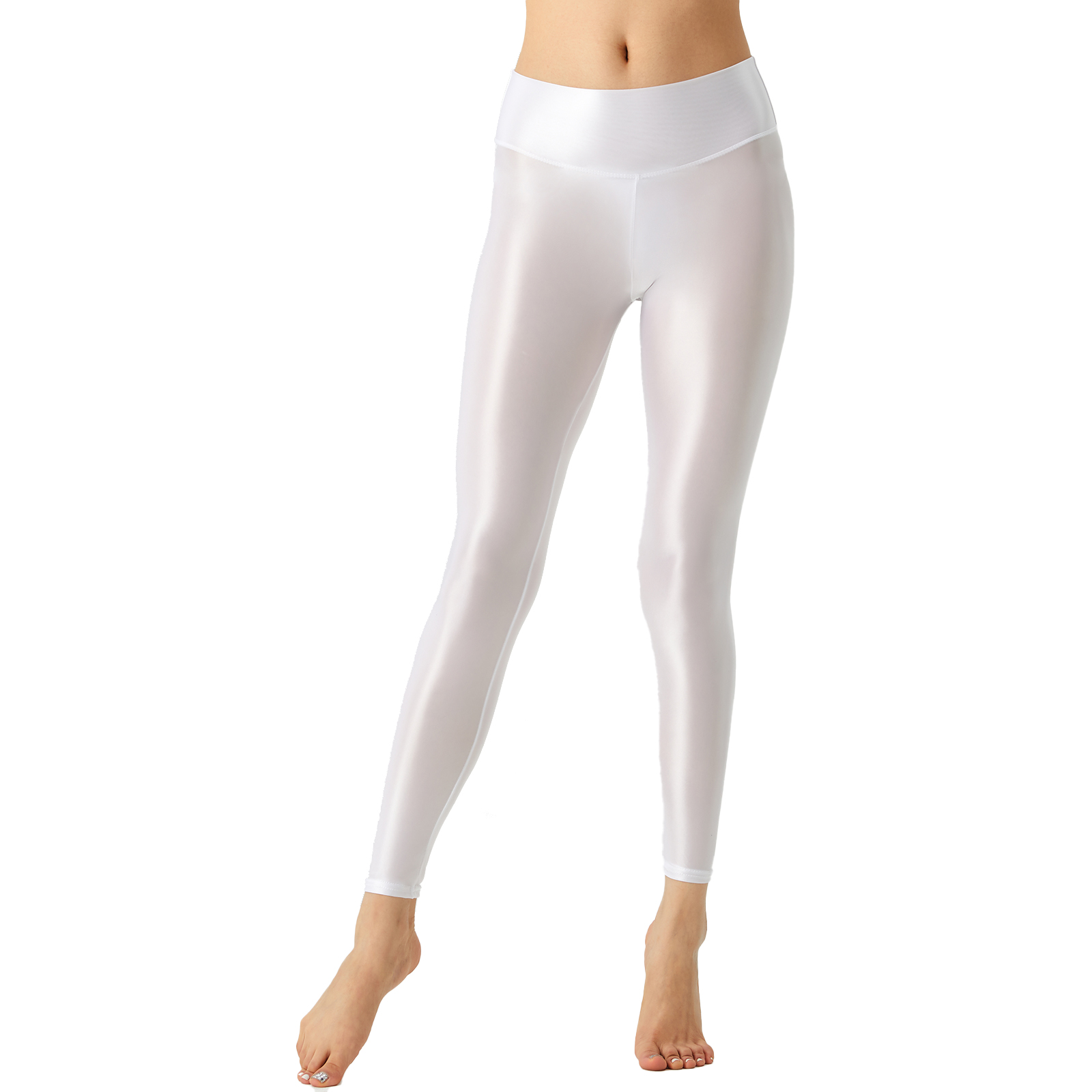 Mulheres Ginástica Pilates Leggings Cor Sólida Brilhante