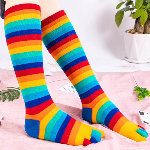 Cinco dedos calcetines calcetines de algodón para mujer con dedos de los  pies separadores de calcetines arco iris paquete de 4, Multicolor, M