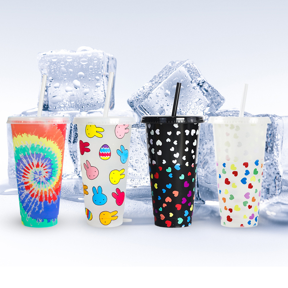 Description Picture 3 of item710ml Reusable with Straws Creative Water Cups Changing Colour Cup Magical Plastic Cold Water Color Changing Cup for Halloween