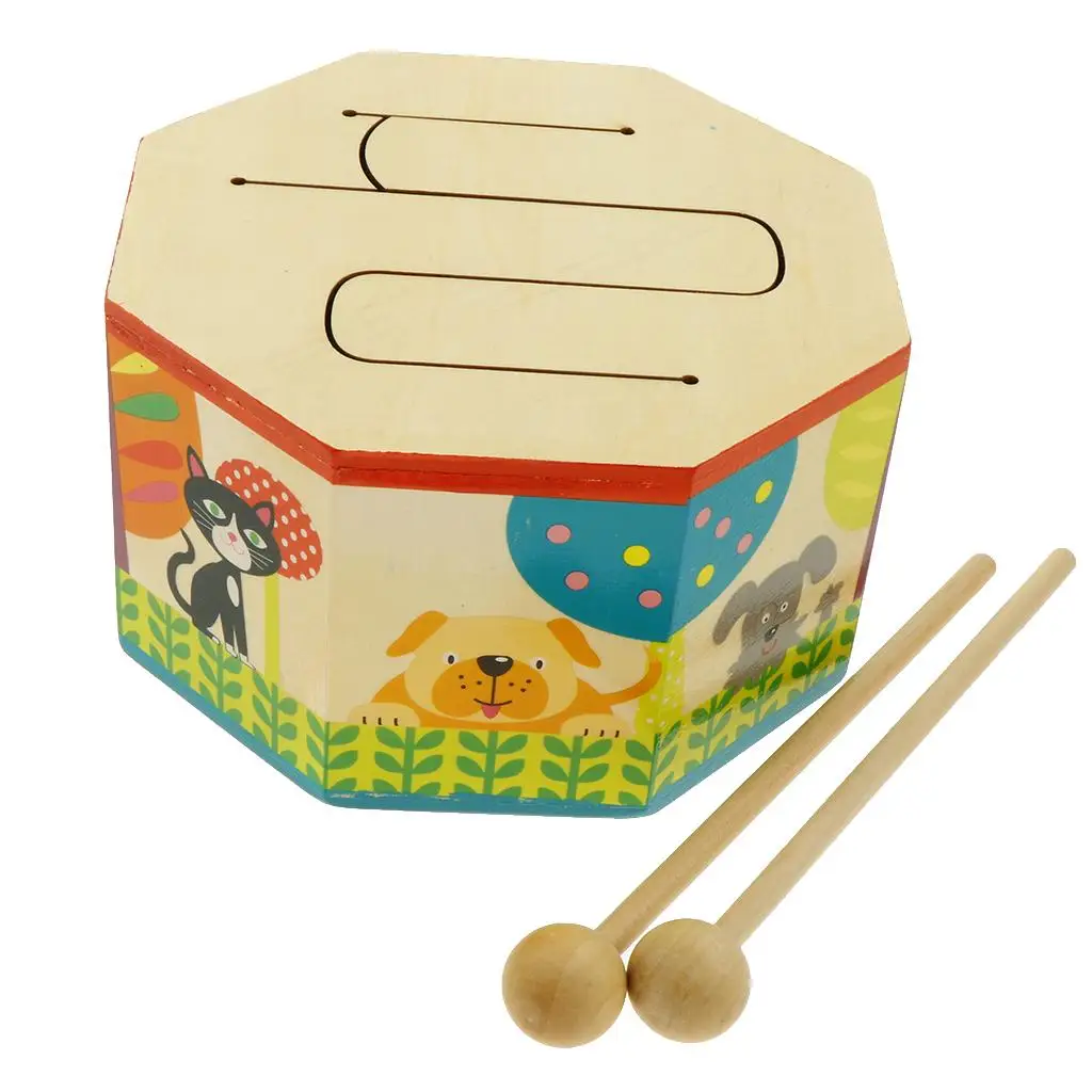 Wooden 3 Tone Drum Drumsticks Hand Percussion Music Instrument Toy