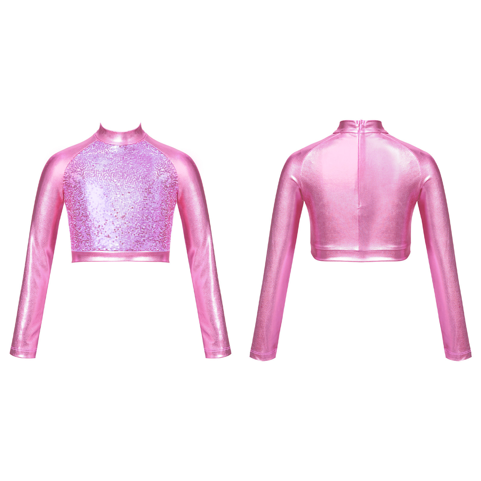 Kinder Mädchen Jazz Dance Tops eine Schulter glänzende Pailletten Crop Top für Ballett gymnastik Skating Stage Performance Dance Wear – Detail 33