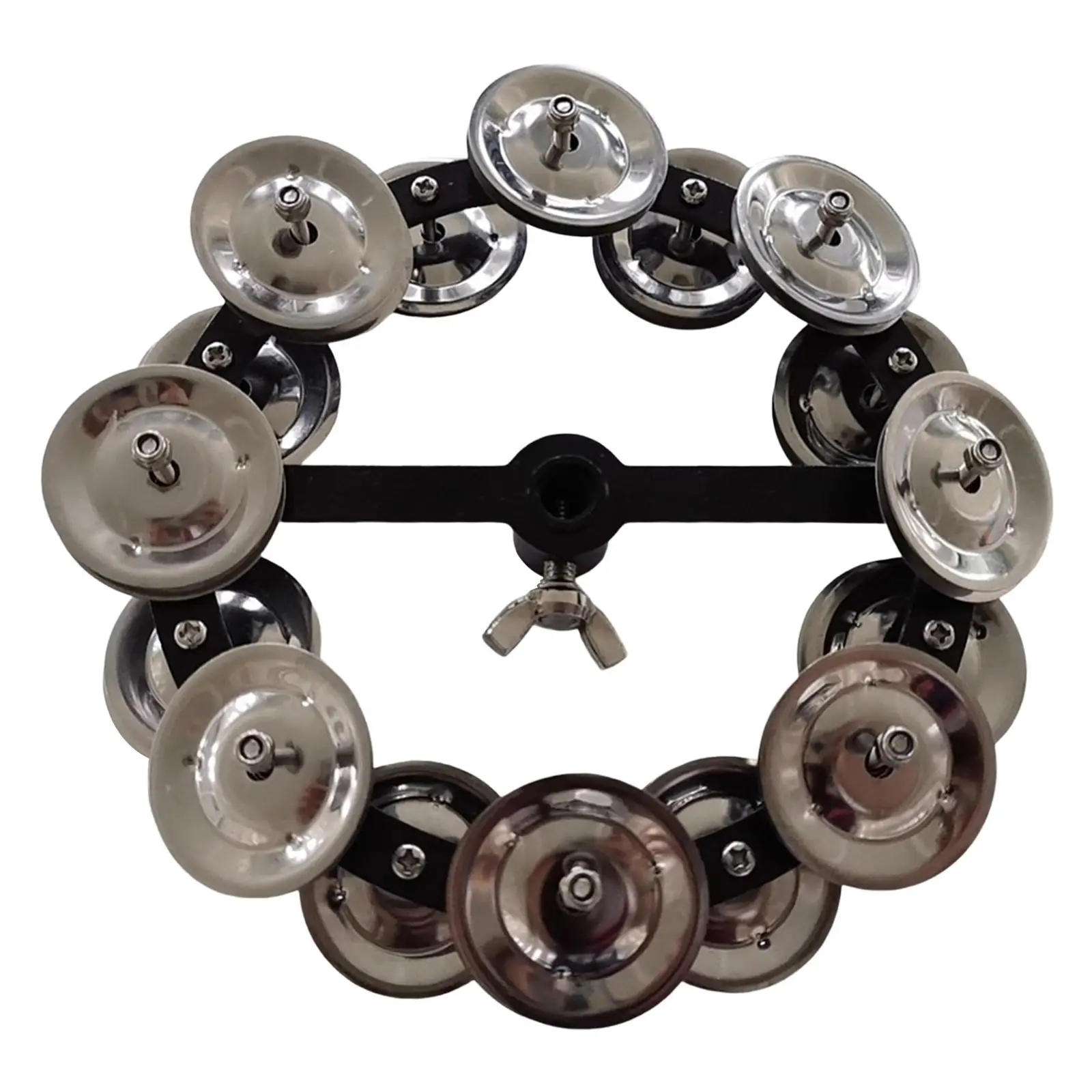 Musical Hi Hat Tambourine Hand Held Percussion Metal Shaker with Double Row Music Rhythm Tambourine for Band Ensemble Parties