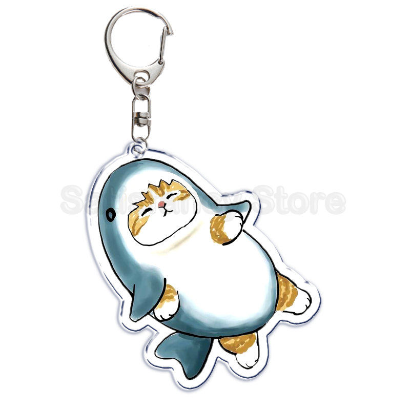 Nette Cartoon Shark Katze Gebraten Garnelen Katze Keychain Brief Schlüssel Kette für Männer Frauen Zubehör Tasche Anhänger Schlüssel Ring Schmuck geschenk – Detail 7