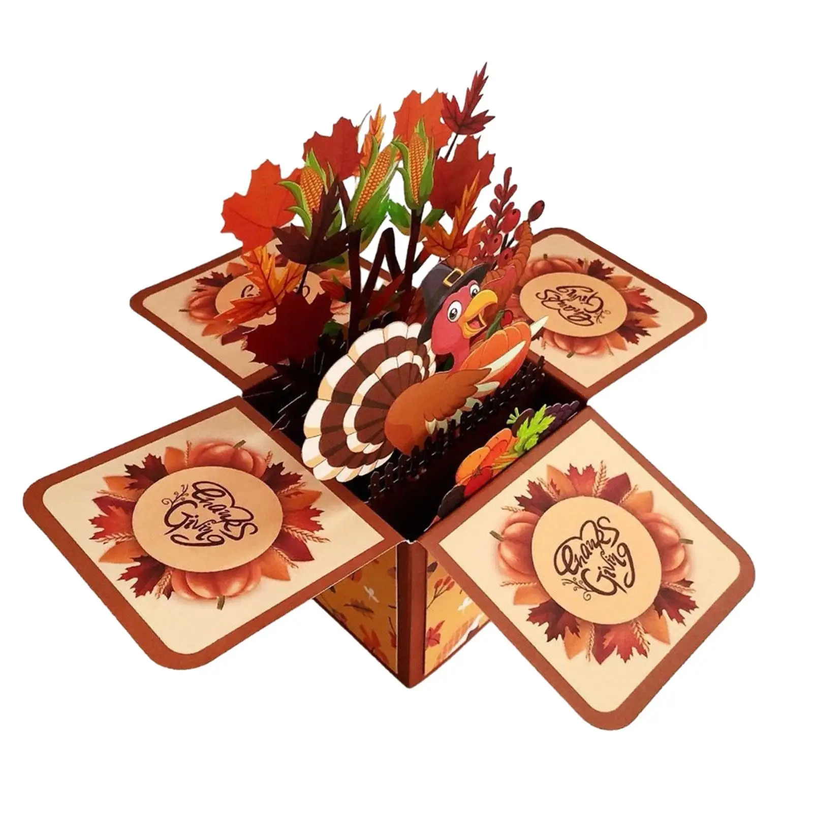 Thanksgiving Day Popup Card Thank You Autumn Harvest Decorative with Note Card and Envelope 3D Turkey Thanksgiving Card Present