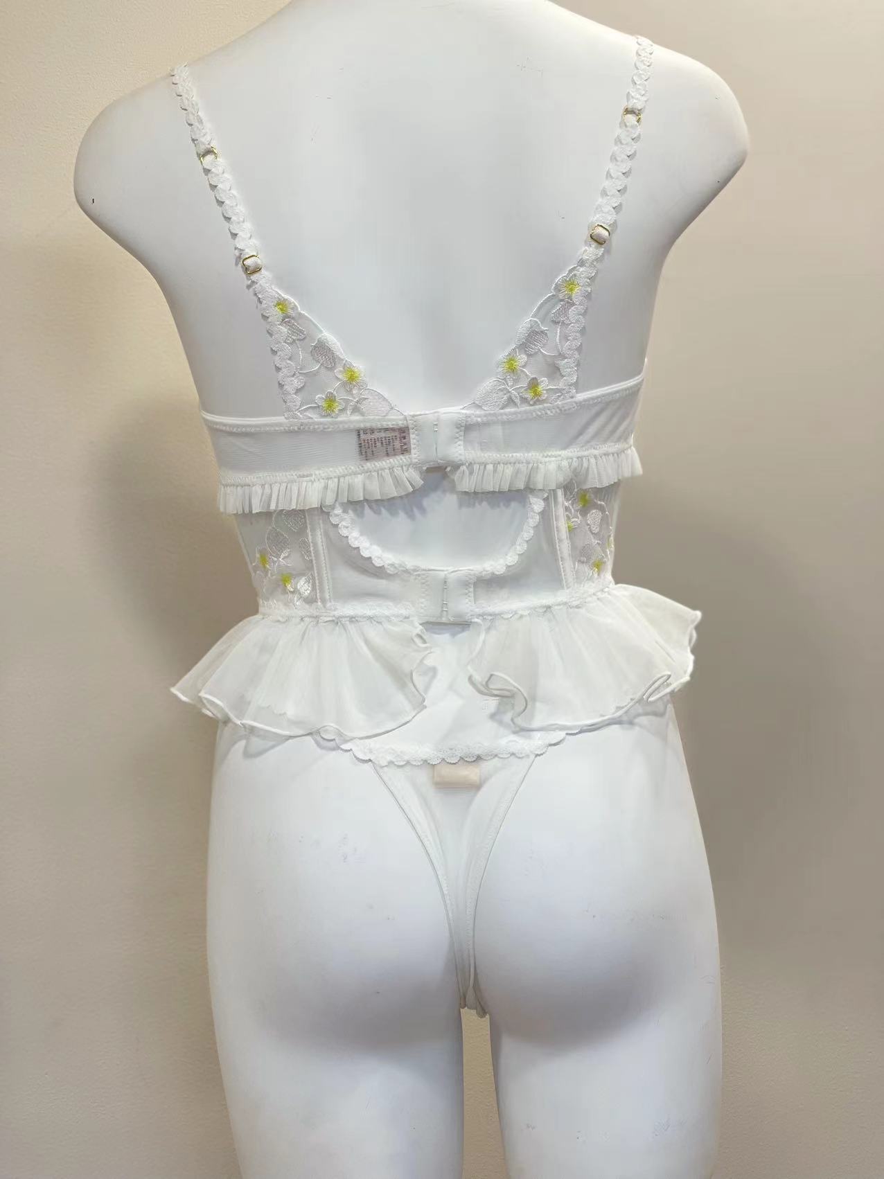 Neue Spitze Fishbone BH und Höschen Set Blumen Dessous sexy Bra lette Frauen Unterwäsche weibliche dünne Baumwolle Tasse Push-up durchsichtigen BH – Detail 3