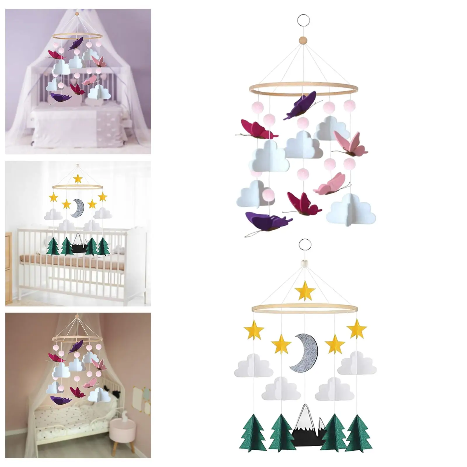 Baby Crib Mobile Felt Wind Chimes Soothing Hanging Decor for Newborn Ceiling