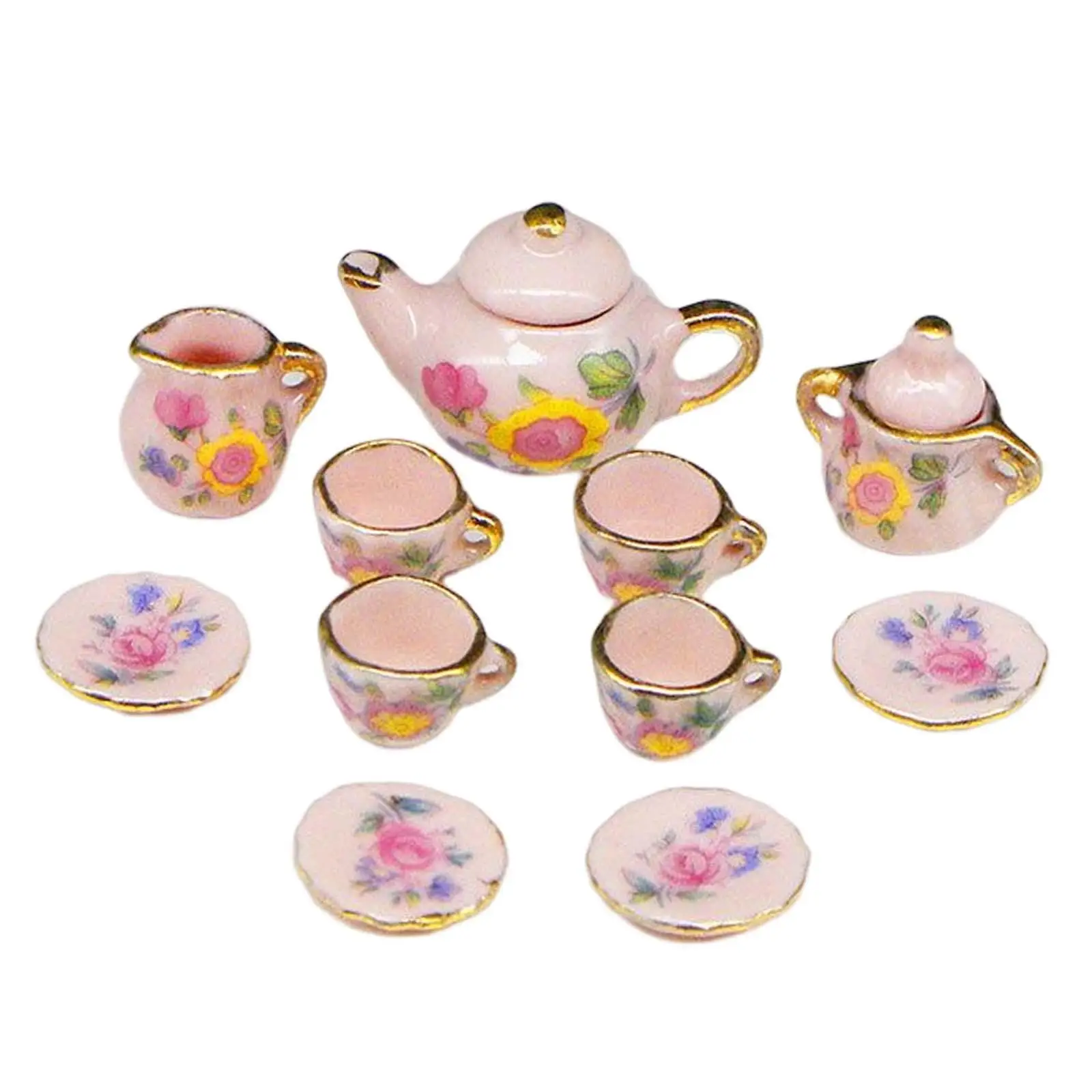 11Pcs Mini Dollhouse Tea Set Tray Decorations Birthday Gift Pretend Toy Porcelain Kitchen Accessories Life Scene