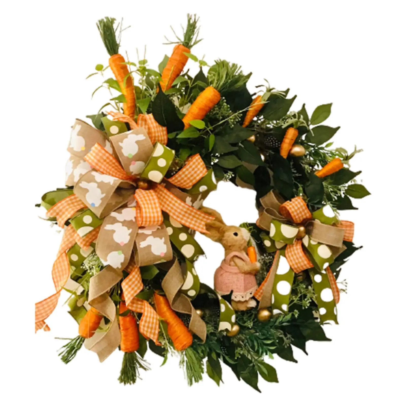 16inch Easter Rabbit Wreath Wall Hanging Window Artificial Green Leaves Garland for Garden Holiday Wedding Front Door Ornament