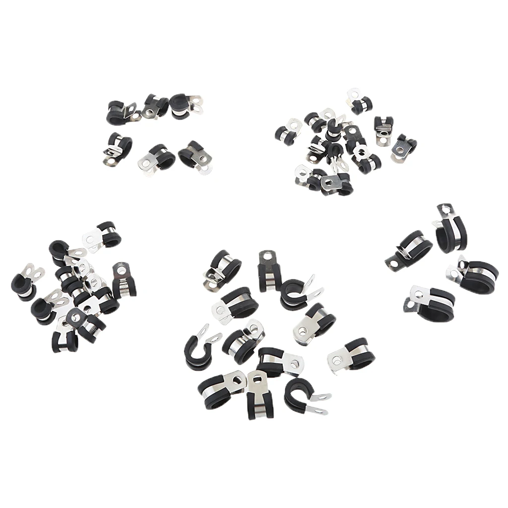 44Pcs Stainless Steel Rubber Cushioned Cable Clamp  Cord Clips Assortment