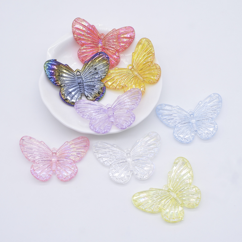 10pcs 42*32mm neues buntes Schmetterlings acryl für DIY Kopf bedeckung Haars pangen Bogen Dekor Zubehör handgemachtes Telefon Handwerk Ornament – Detail 1