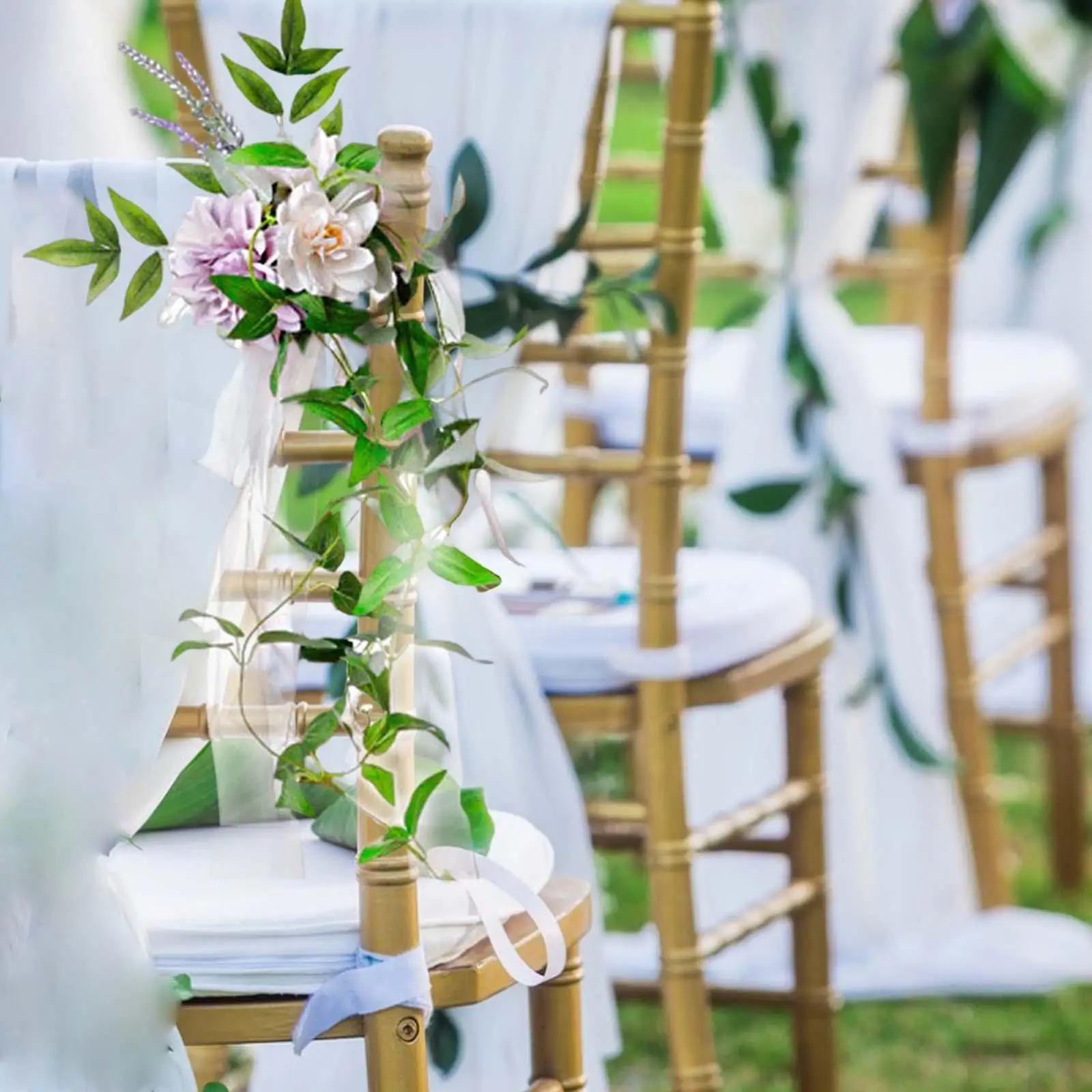Wedding Aisle Decorations Chair Bench Flowers with Leaves and Ribbons Rose Floral for Wedding Ceremony Reception Decoration