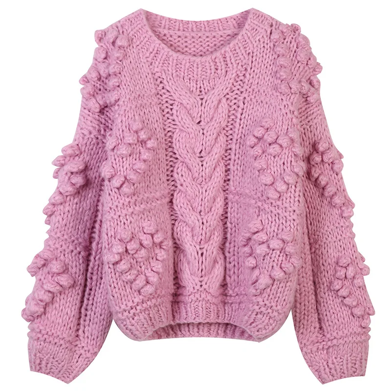 woolen sweater 2022 Winter Women Solid Twist Oversized Hood Sweater Vintage Long Sleeve Female Pullovers Chic Tops pink cardigan
