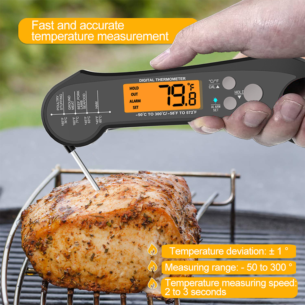 Meat Thermometer On For Cooking With External Probe Foldable
