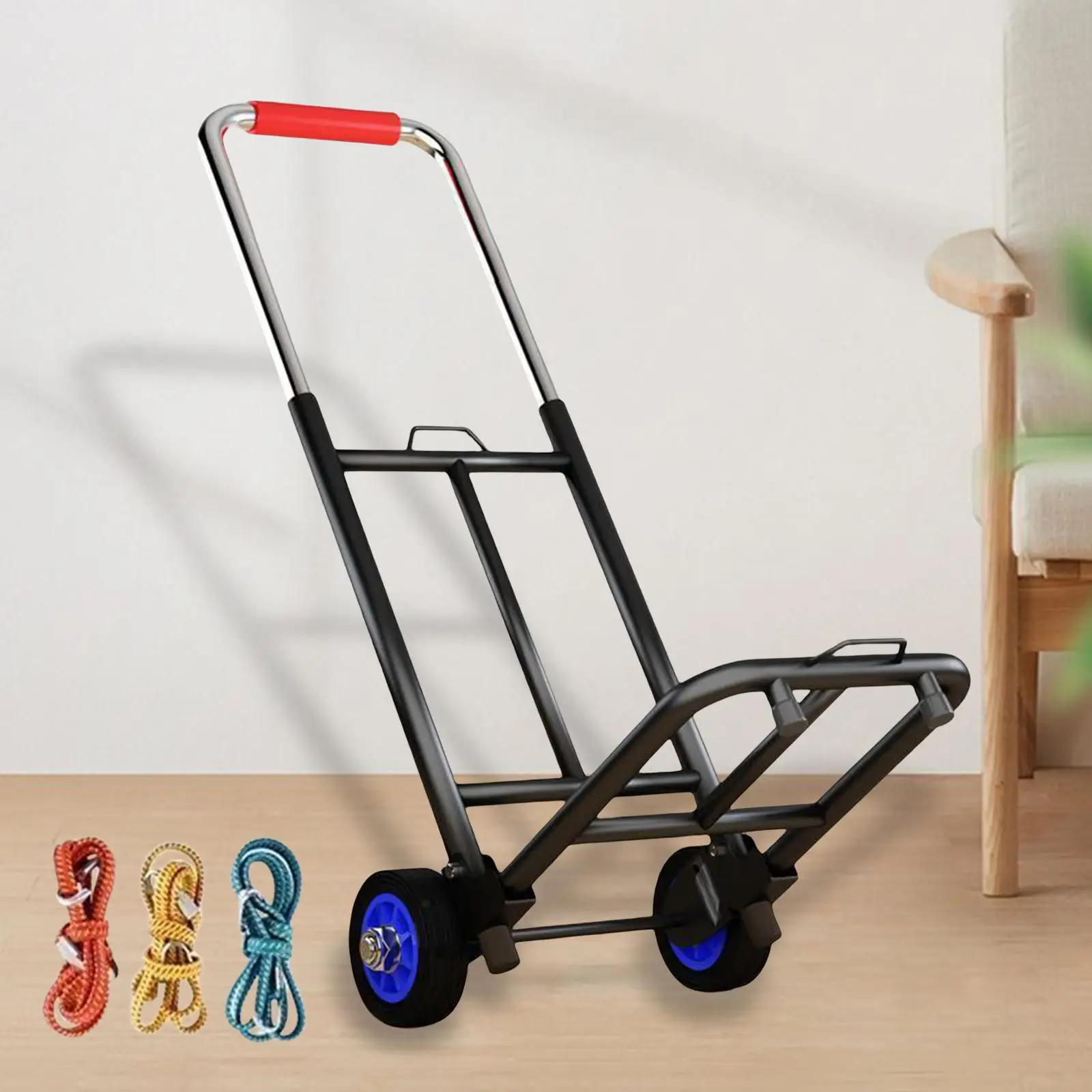 Foldable Hand Truck Adjustable Handle Collapsible Trolley Cart for Couriers 26x42cm Platform