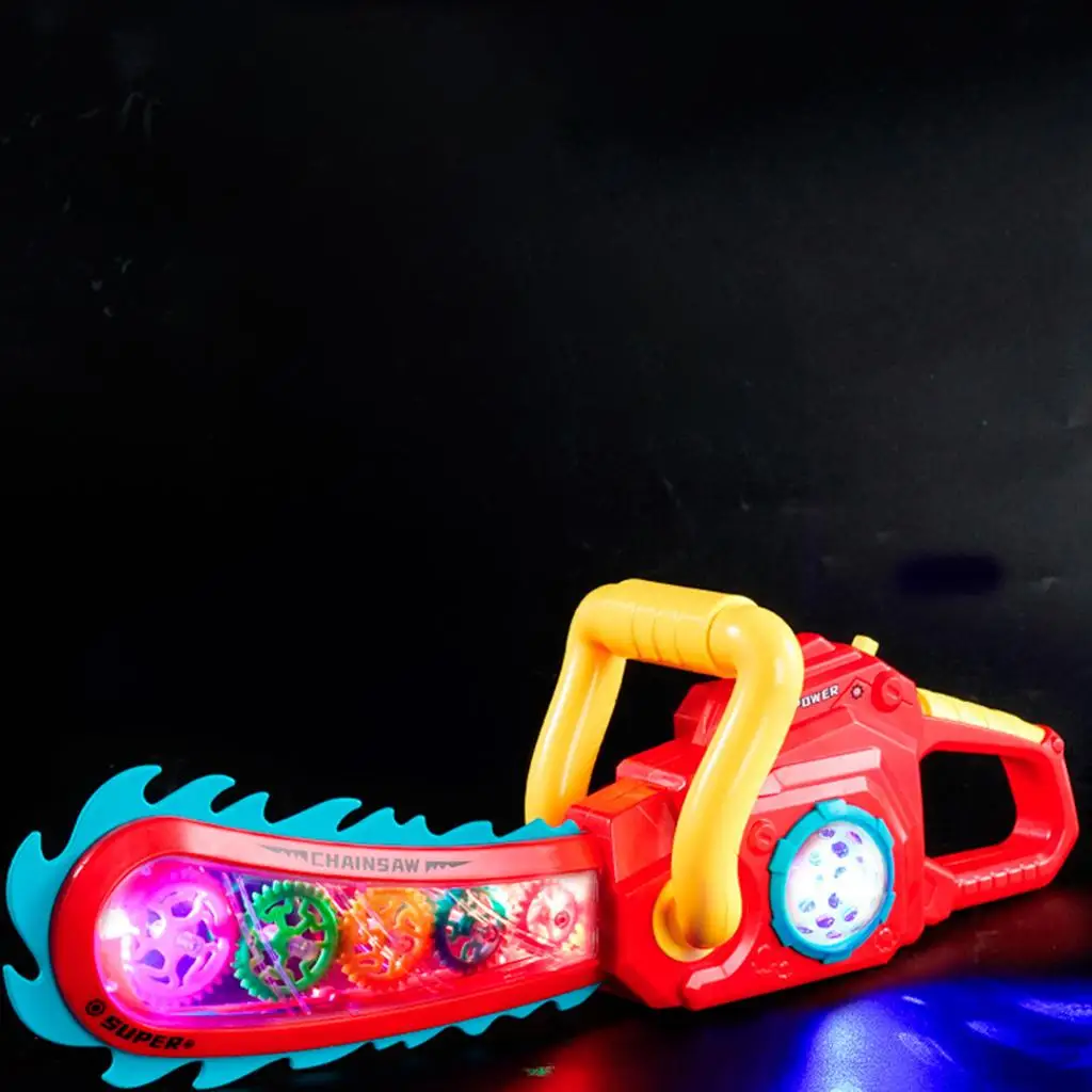 Battery Powered Electric Gear Chainsaw Toy with Light & Music Develop Imaginatin for Girls Boys Play Tool Indoor Outdoor