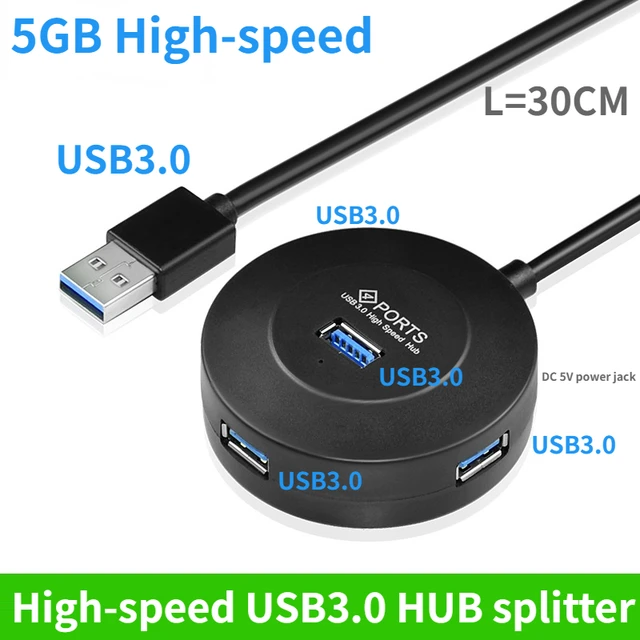 4-Port Hub USB 3.0 High Speed Ports Pour Ordinateur, Pc, Tablette (Noir)