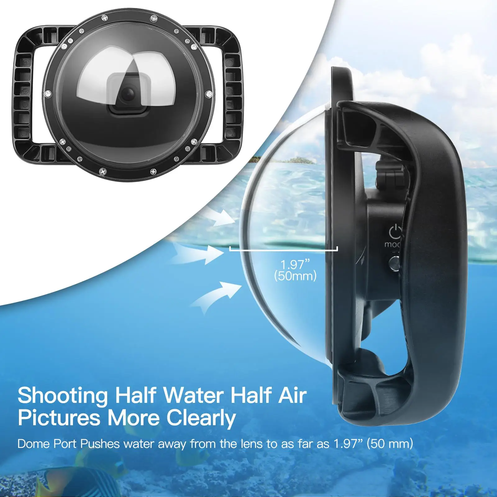 Underwater Dome Lens Waterproof Cover Dual Handle Accessory Black 45M 180 Degree Viewing Angle High Transparent for  Hero 8