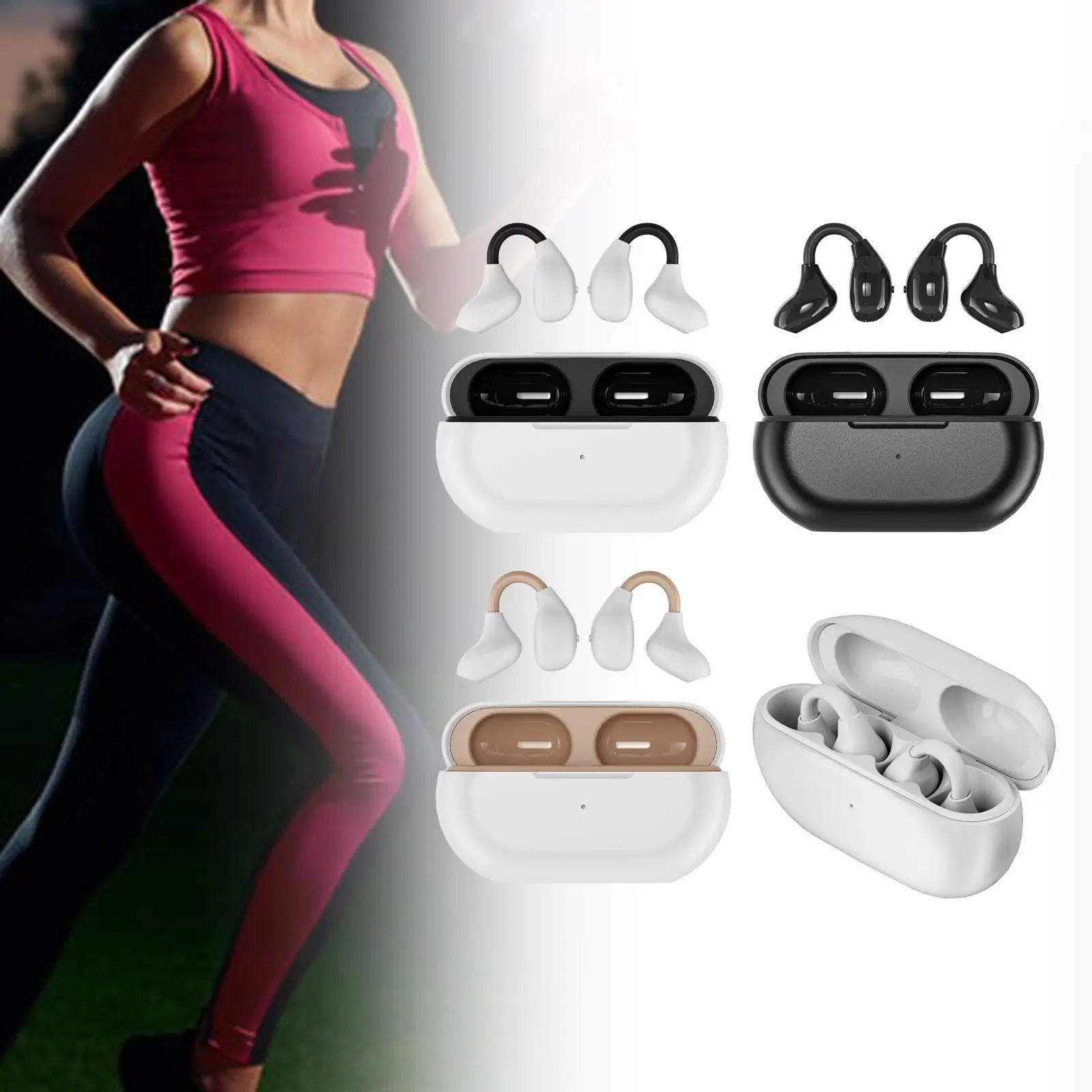 Clip On Wireless Headset V5.3 Low Latency Hands Free Calling Headphones Earpiece for Running Business Office Sports Fitness