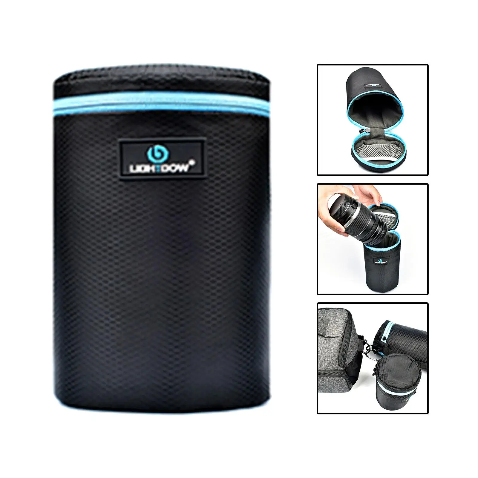 Camera Lens Pouch Case Bag Practical Dustproof with Zipper Shock Absorption