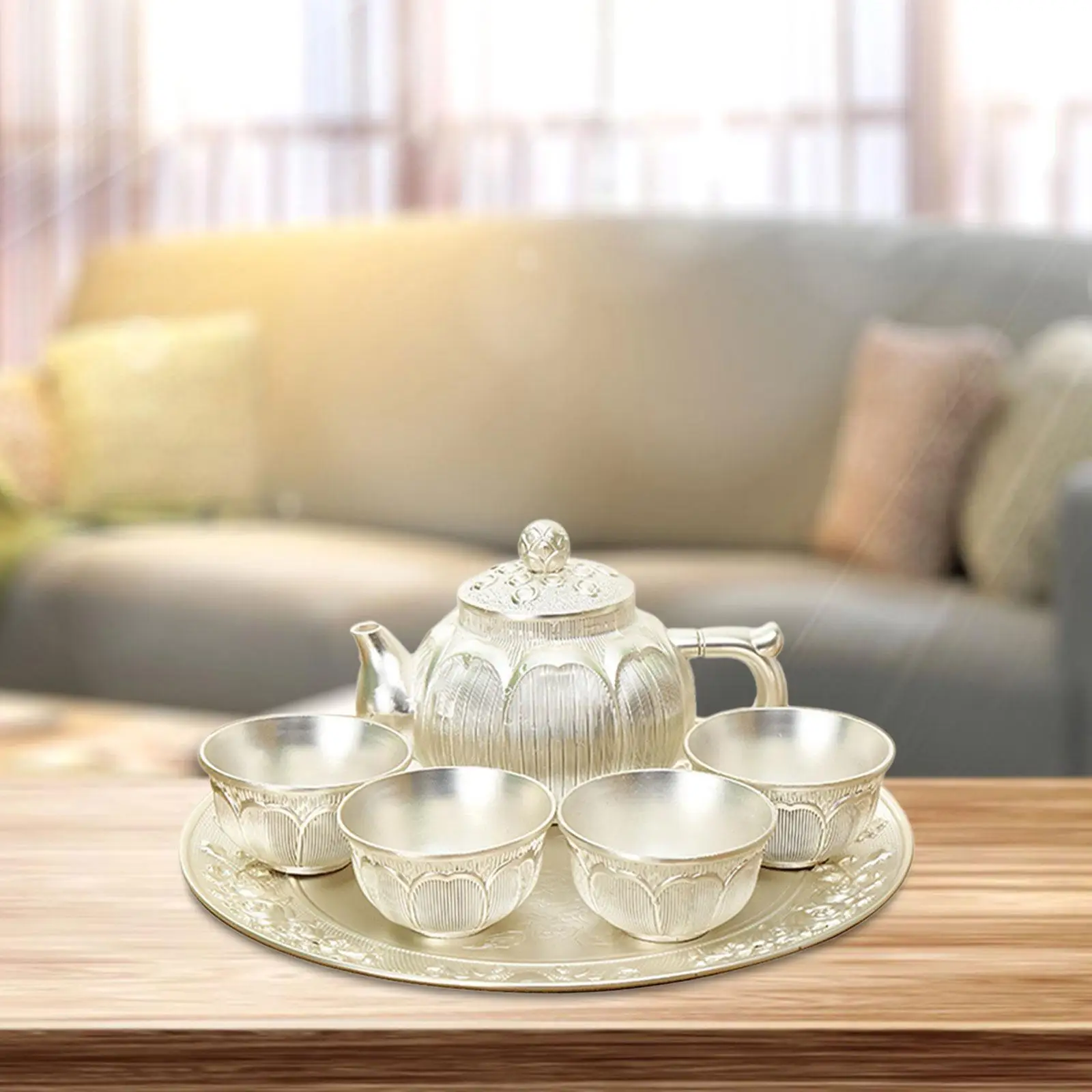 6x Afternoon Party Tea Set Zinc Alloy Tea Cup Set Handmade Vintage for Birthday Weddding Thanksgiving Adults Gifts