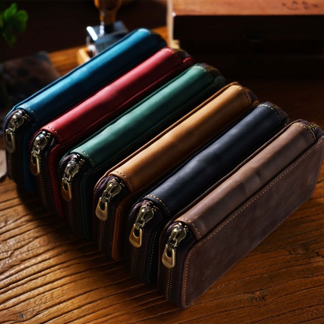 Leather Pencil Pouch - Rope Binding Type Pen Case For Work & Office Brown