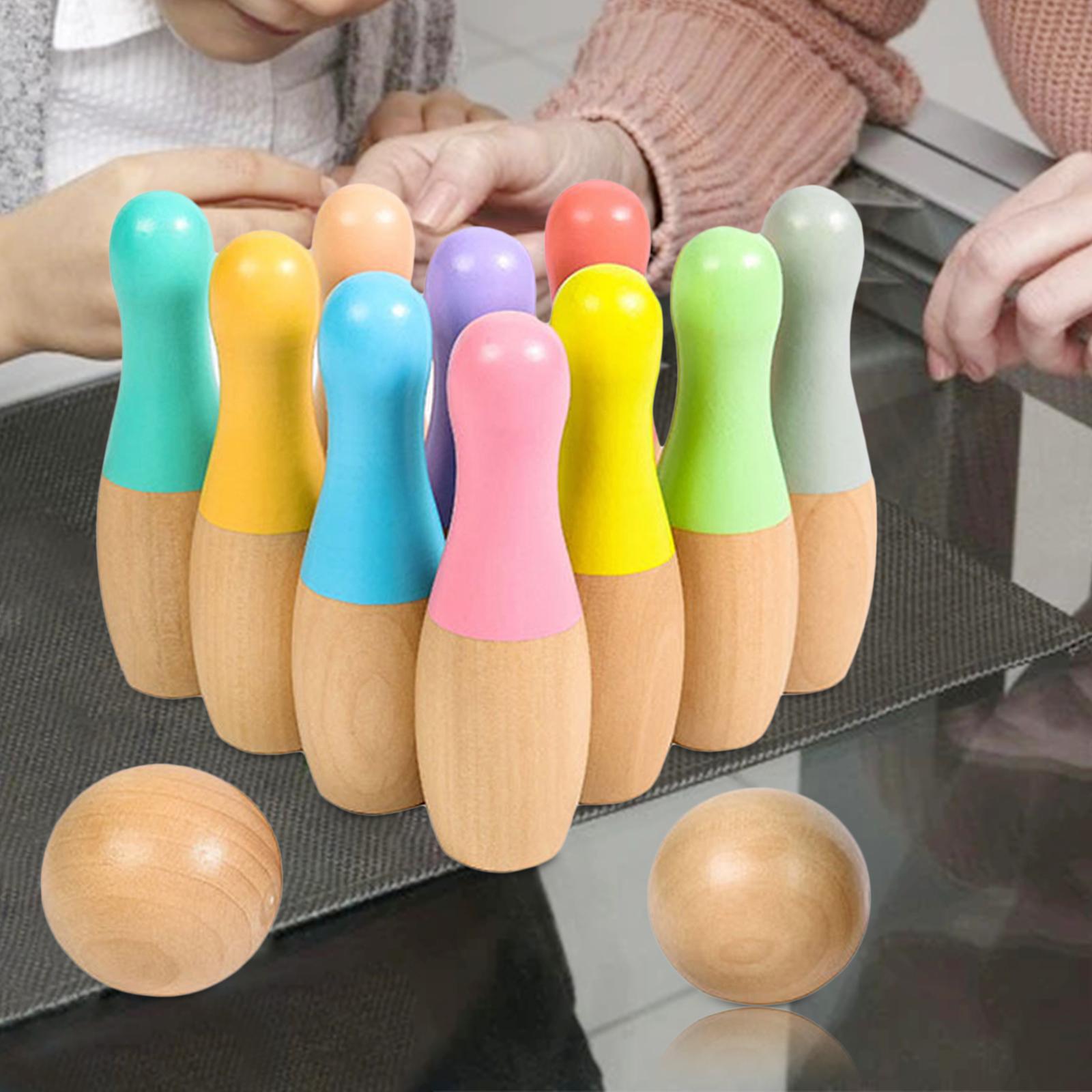 Children Wooden Bowling Game Skittle Ball for 3 4 5 6 Year Old with 10 Bowling Pins & 2 Balls Educational Classic ,Durable Build