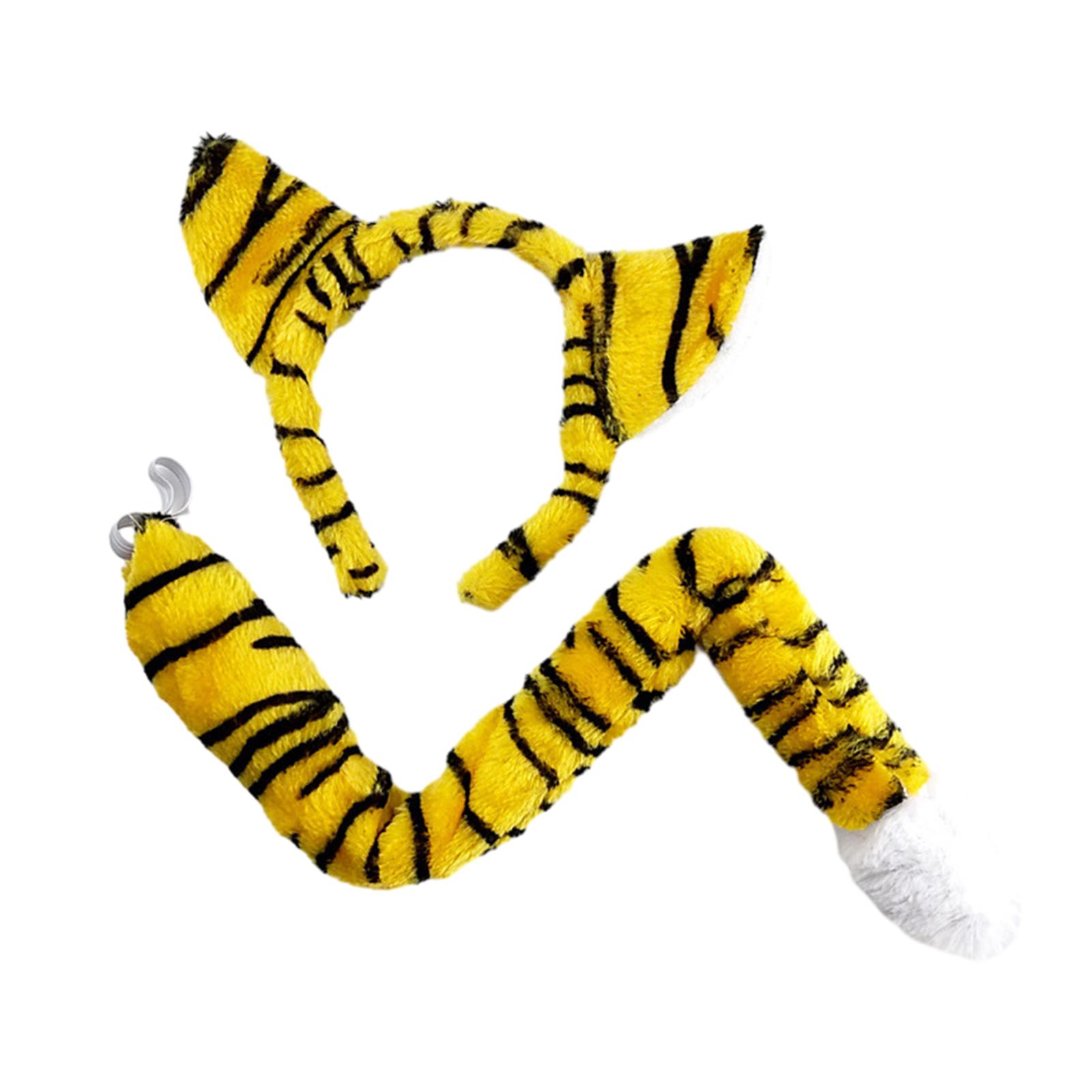 Tiger Ears and Tail Set Ears Headband Headwear Props Dress up Headdress for Party Carnival Birthday Masquerade Stage Performance