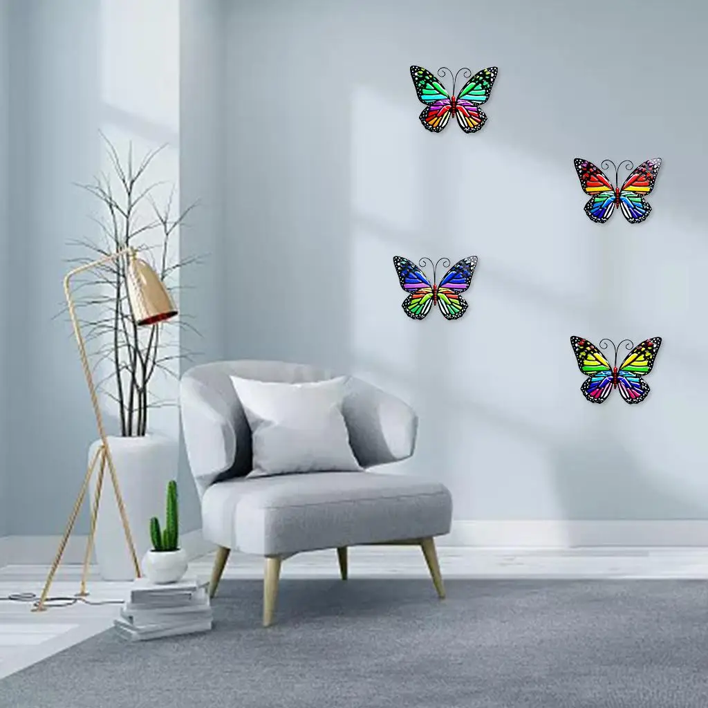 4x Colorful Butterfly Wall decor Outdoor Statues Hanging Ornament