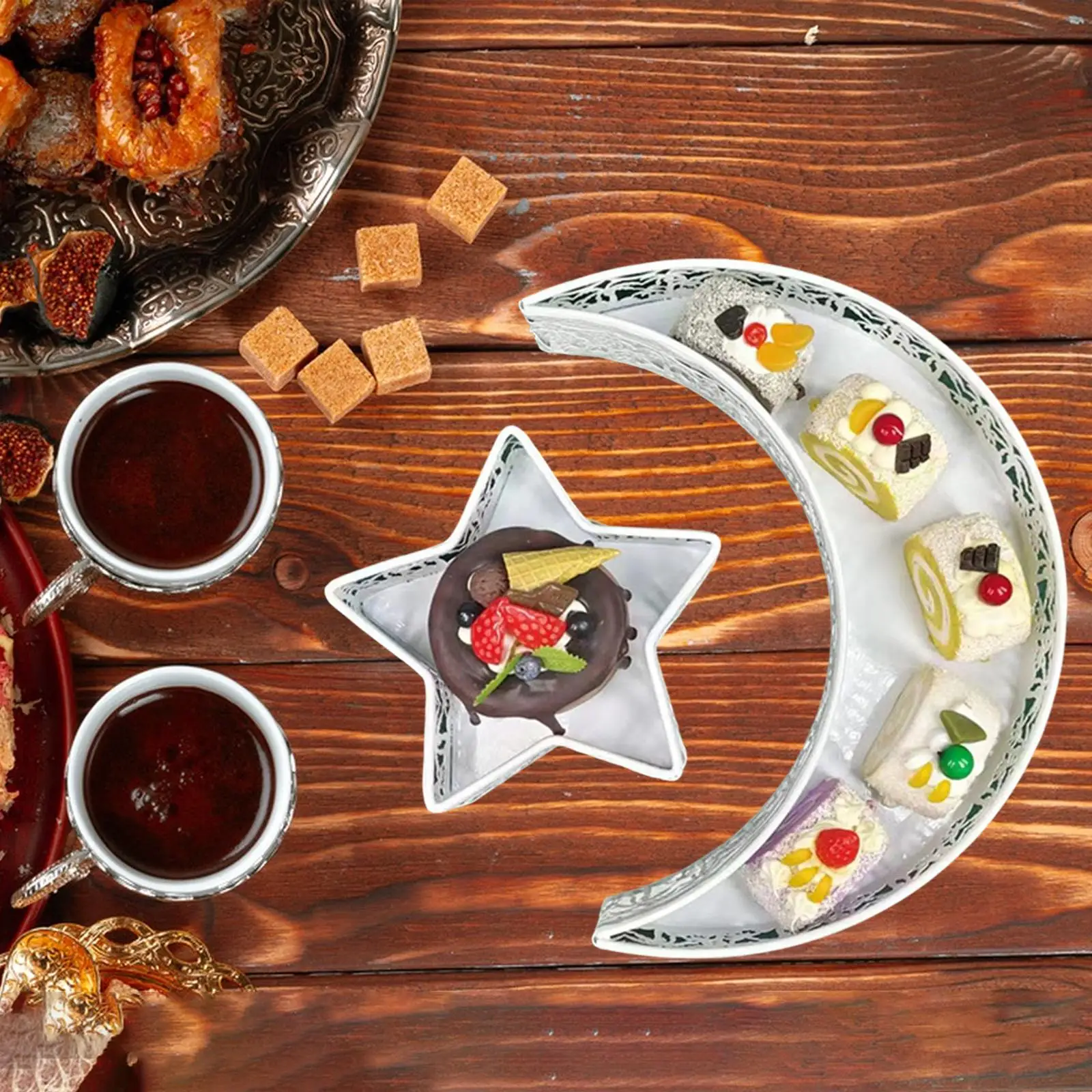 Eid Mubarak Tray Iron Table Decoration Food Display Tray for Breads Desserts