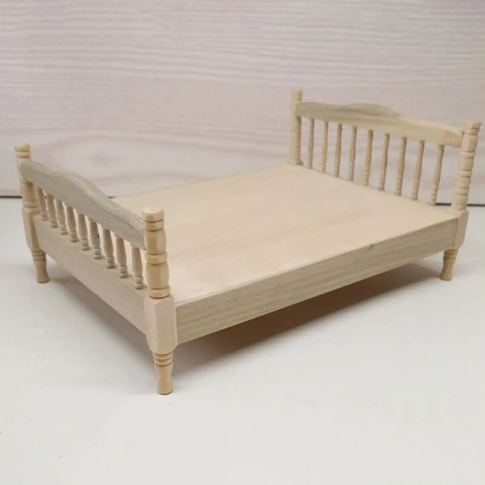 1:12 European Double Bed Craft Wooden Mini Bed for Architectural Railway Station Fairy Garden Micro Landscape Accessories
