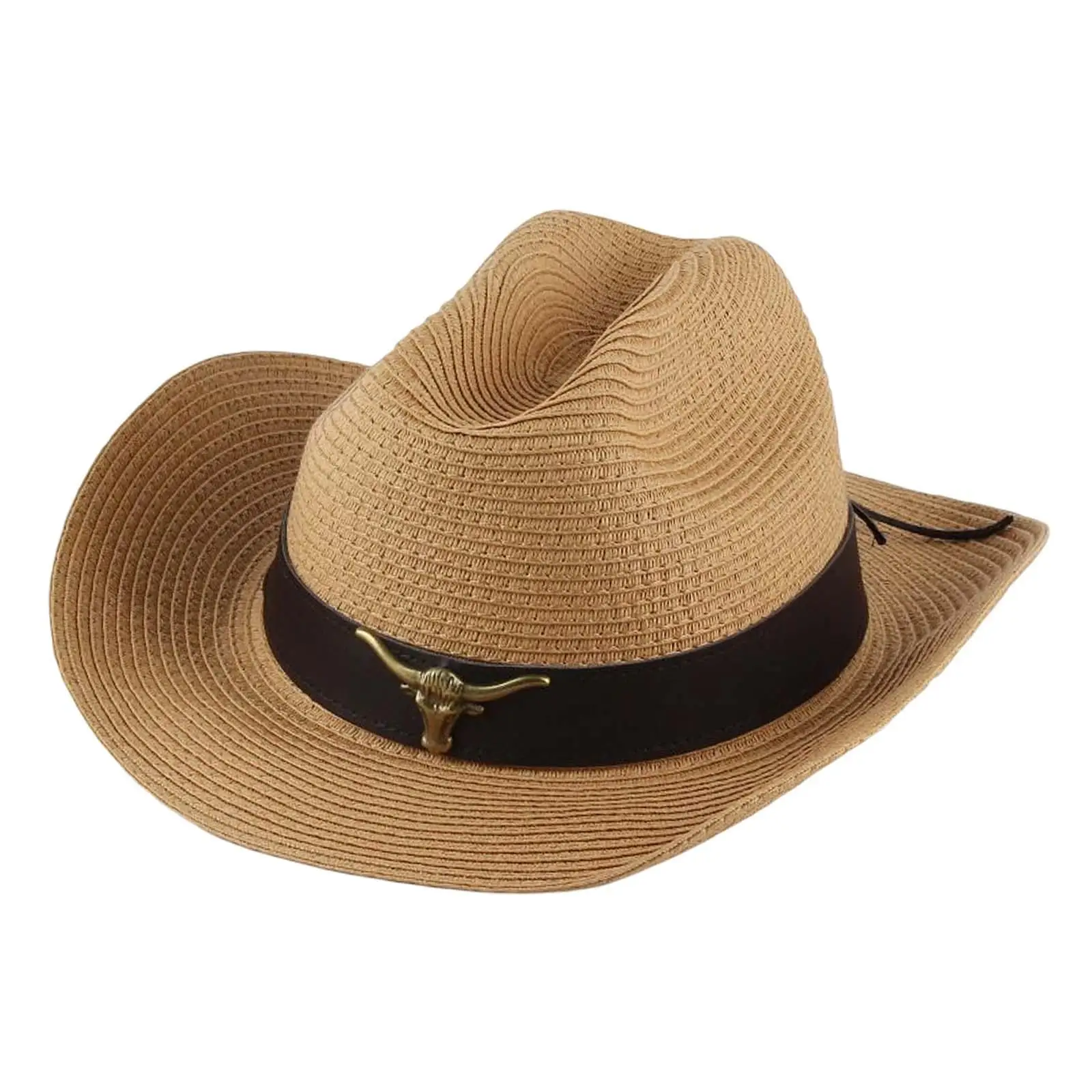 Fashionable Western Cowboy Hat Sun Protection Hat Wide Brim Straw Cow Decorate for Summer Outdoor Leisure Cowgirl Beach Adults