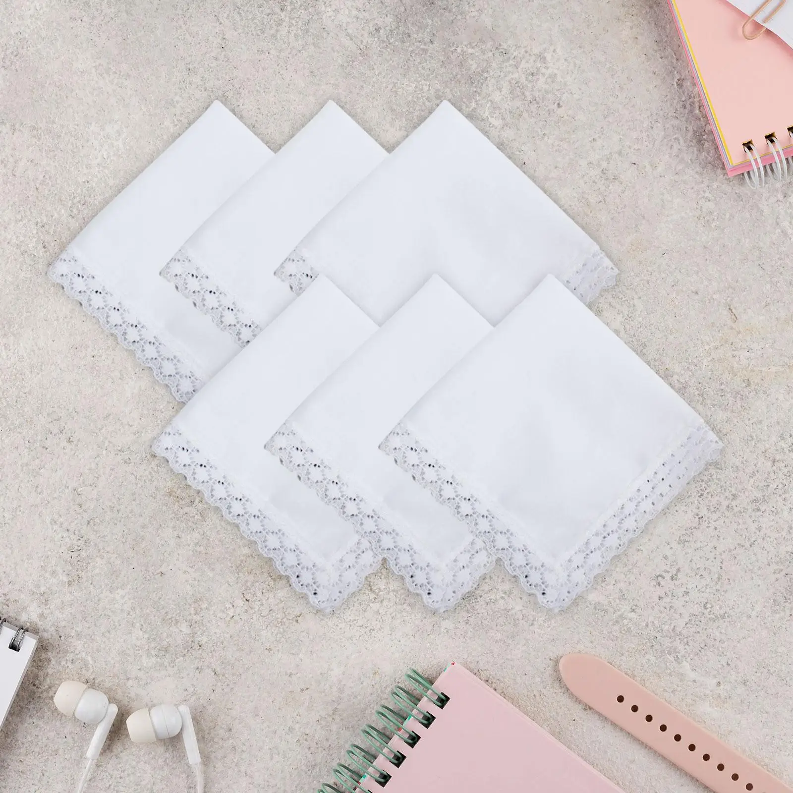 6Pcs White Lace Handkerchiefs for Men Suit Cotton Ladies Womens Pocket Squares for Dyeing Crafts Supplies Wedding Handmade DIY