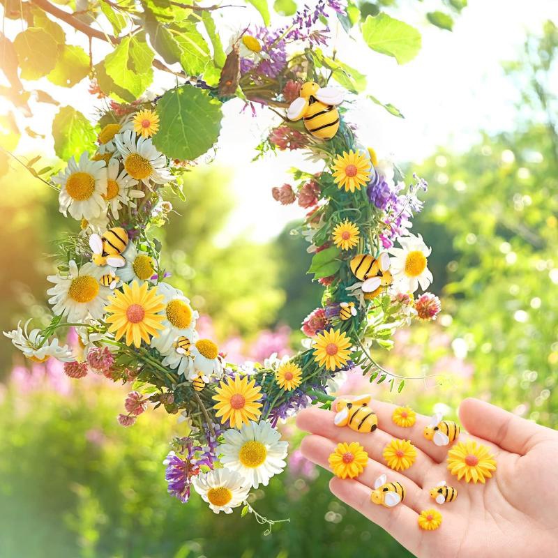 Description Picture 3 of item40Pcs Resin Bees Daisy Decor Bumblebee Sunflowers Embellishment Charms with Storage Box for Wreath Scrapbooking Party Home Decor