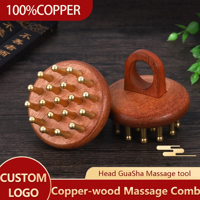 Best of Free Custom Logo Head Meridians Massage Comb Copper Wood Meridians Fine Tooth Comb Needling Guasha Scalp Relax Reviews & Tips