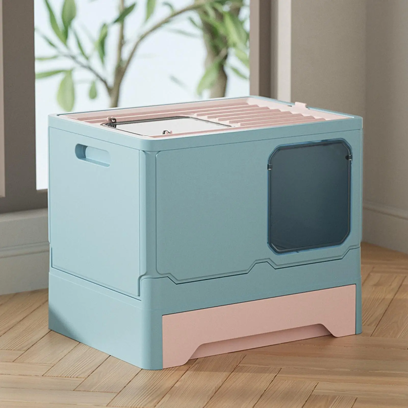 Foldable Cat Litter Box Toilet Hidden Anti Splashing  Enclosed Large Space with Scoop Portable Drawer Type Potty Pet Supplies
