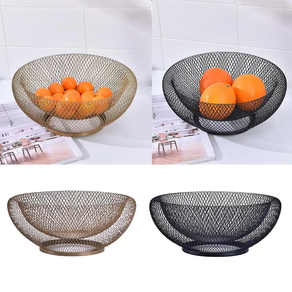 Fruit Basket Round Fruit Basket Metal Fruit Bowl Vegetable Washing Basket Storage for Home Kitchen Restaurant Decor, 25.5x13cm