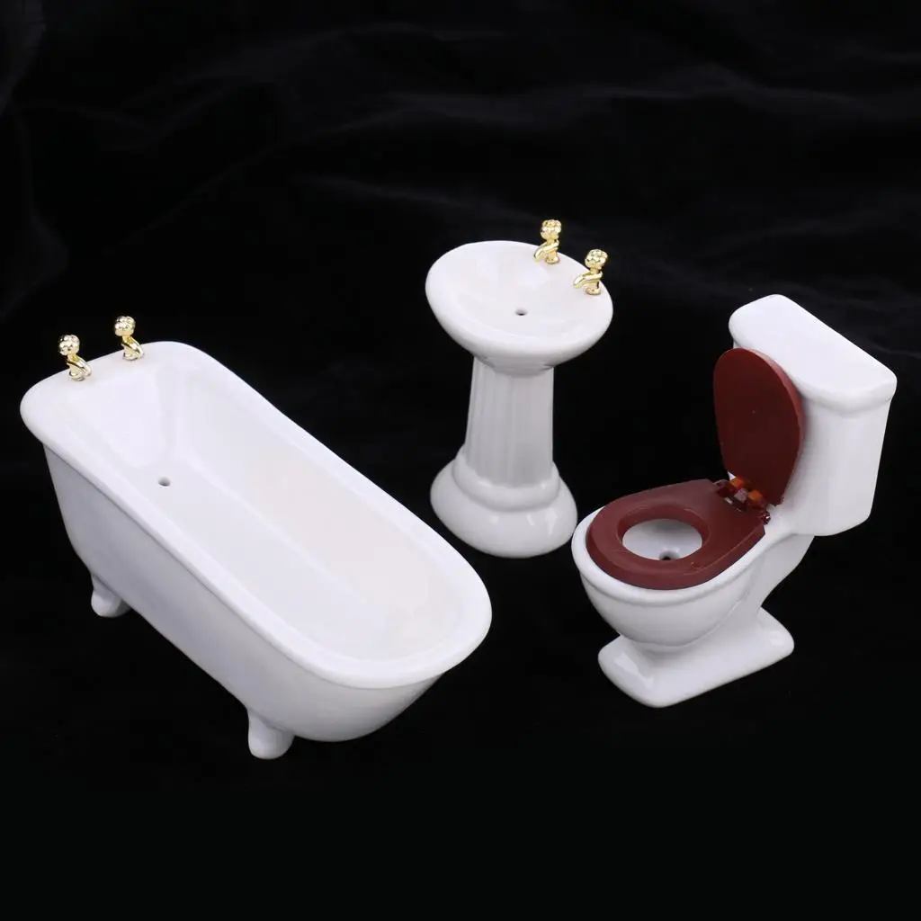 Dolls House Miniature Bathroom Rolled  Sink Basin Toliet Accessories
