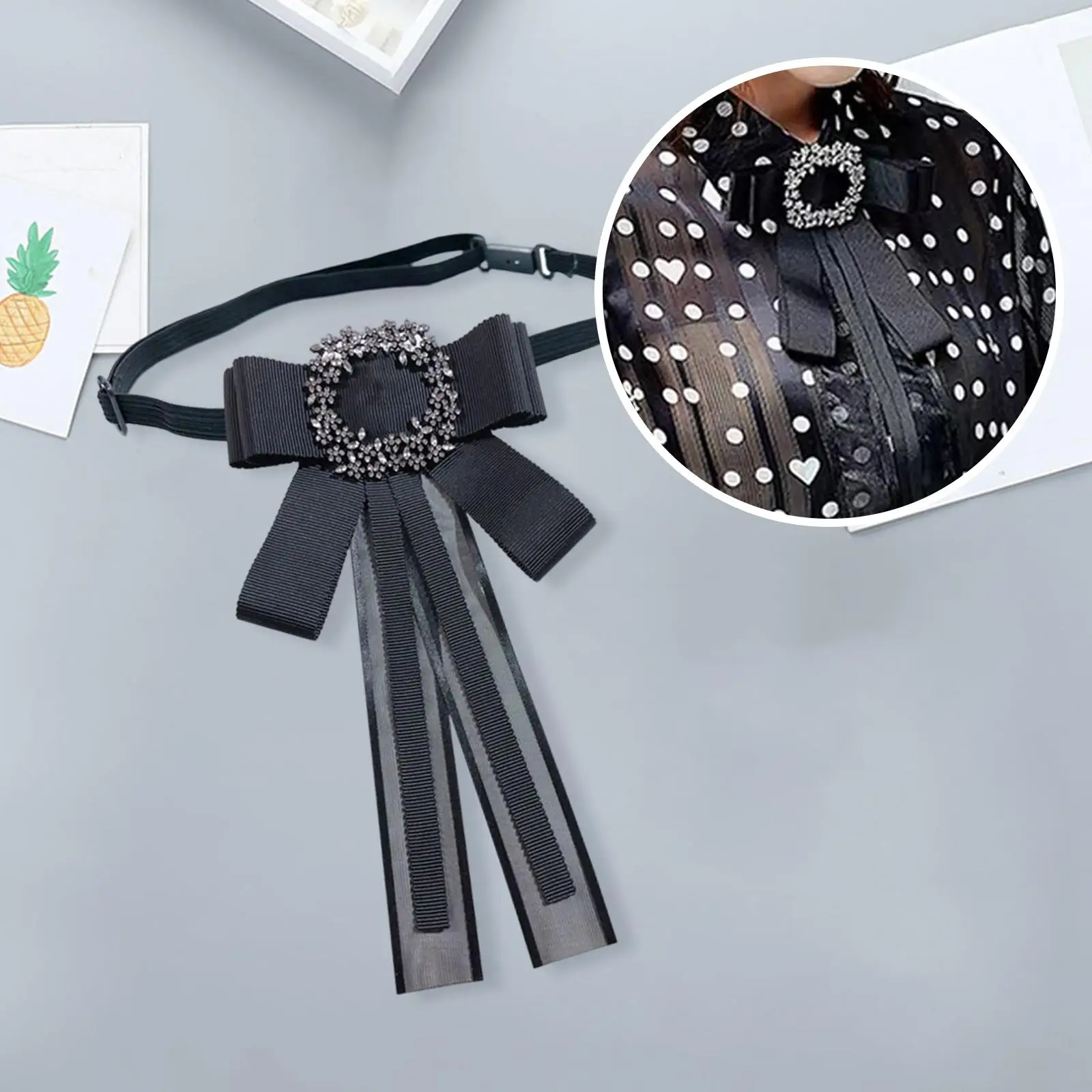 Retro Style Bow Tie Lady Clothing Accessories Bowknot Lapel Pin Solid Color Black Necktie for Dress Wedding Graduation Vest Work