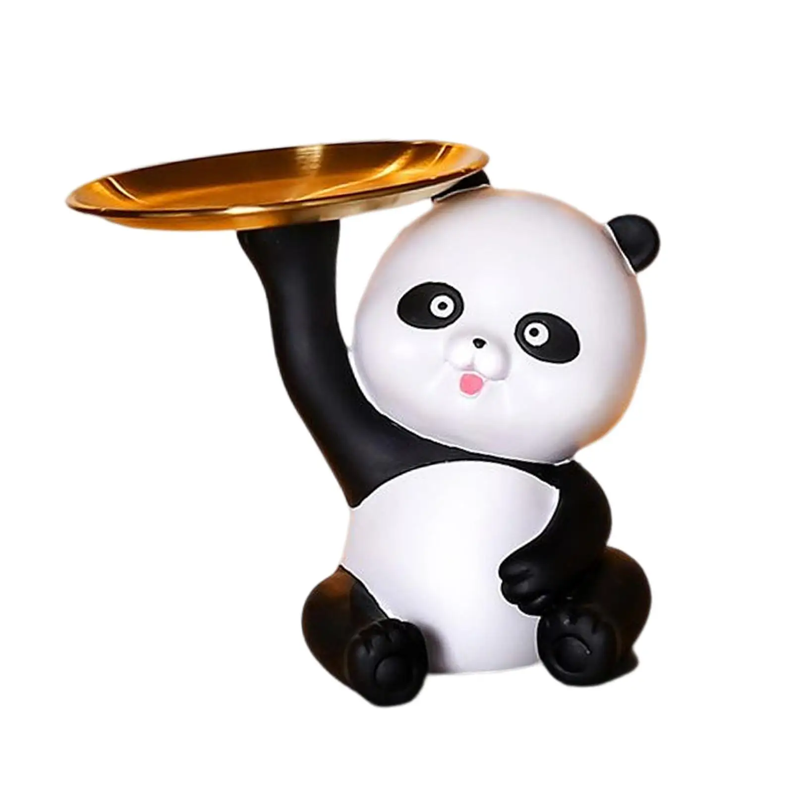 Multipurpose Panda Sculpture Storage Tray Statue Animals Figurine Desk Sundries Container for Entrance Table Desktop Decoration
