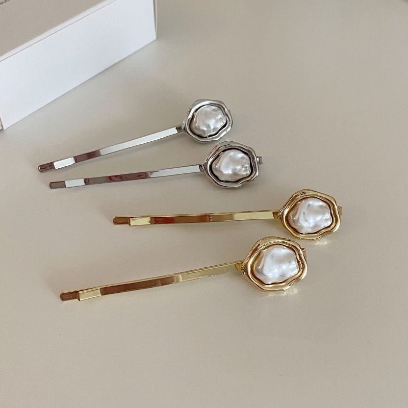 Koreanische Art einfache neue unregelmäßig geformte Perle Haars pangen Legierung Stirn Knall Clip exquisite Seite Clip Haarnadel für Frauen – Detail 3