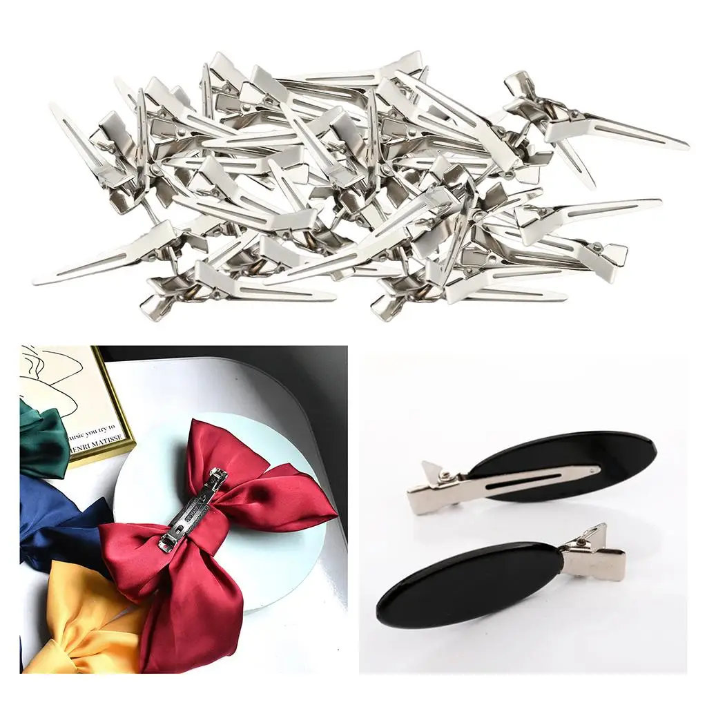 50pcs Single Prong Clips Section Clips Metal Alligator Hair Pins Clips  Accessories Tools for Hair Extensions