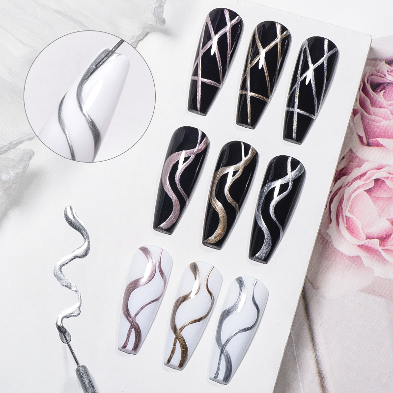 Description Picture 6 of itemMEET ACROSS 5ml Painting Liner Gel Polish Super Bright Metallic Silver Mirror Gel Nail Polish Painting Lines Nail Art Tools