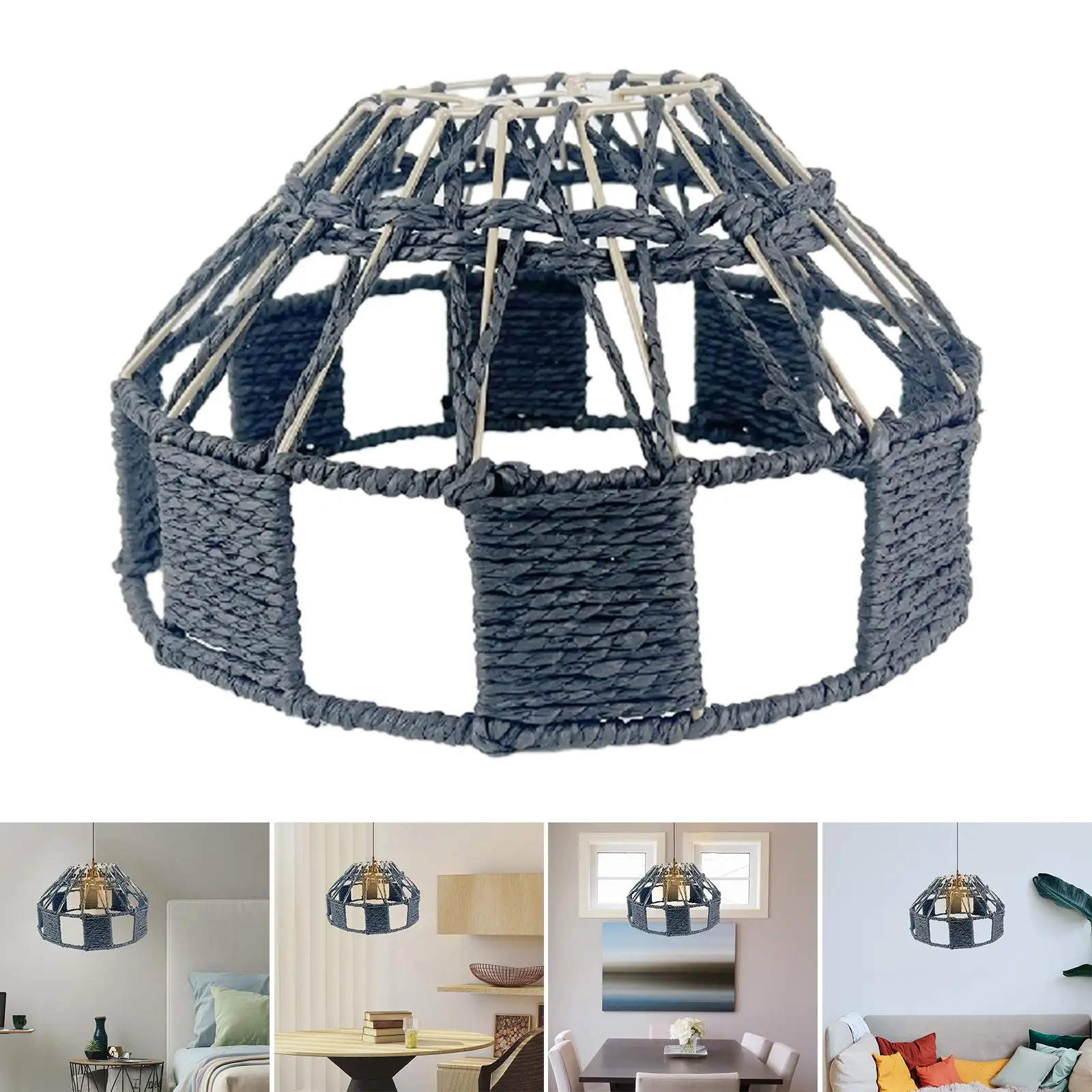 Nordic Style Pendant Lamp Shade Ceiling Light Shade Paper Rope Decoration Woven Lampshade for Teahouse Living Room Bedroom Hotel