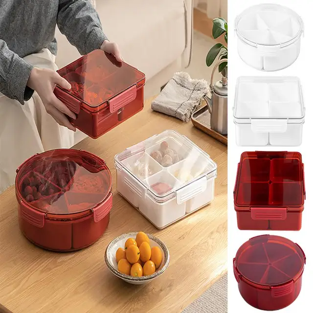 Separate Compartments Tray Round Plastic Divided Serving Tray with Lid  Versatile Food Storage Containers for Snacks Fruits - AliExpress