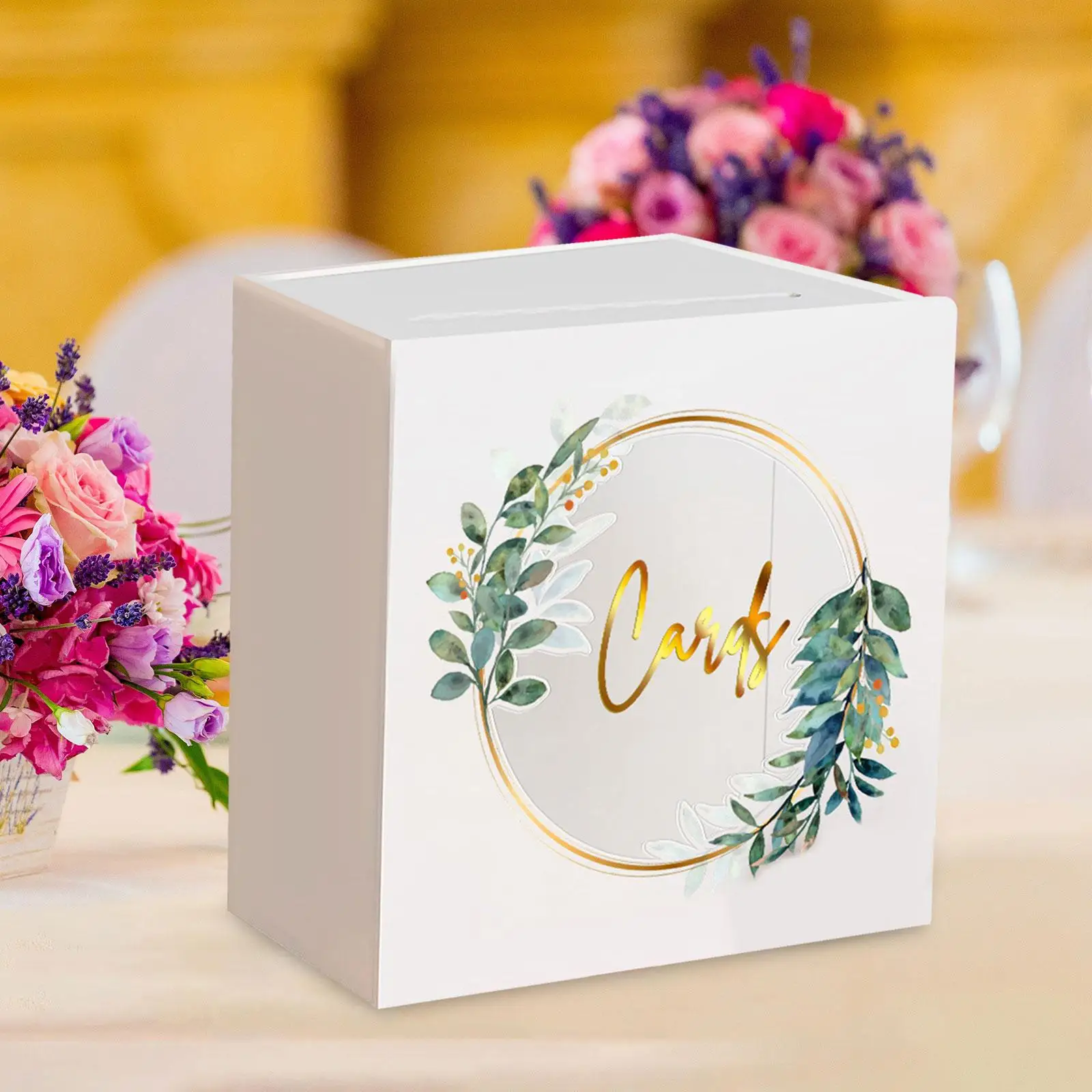 Wedding Acrylic Card Box with Slot Floral Print Durable Elegant Modern Exquisite Envelope Card Holder for Party Money Box