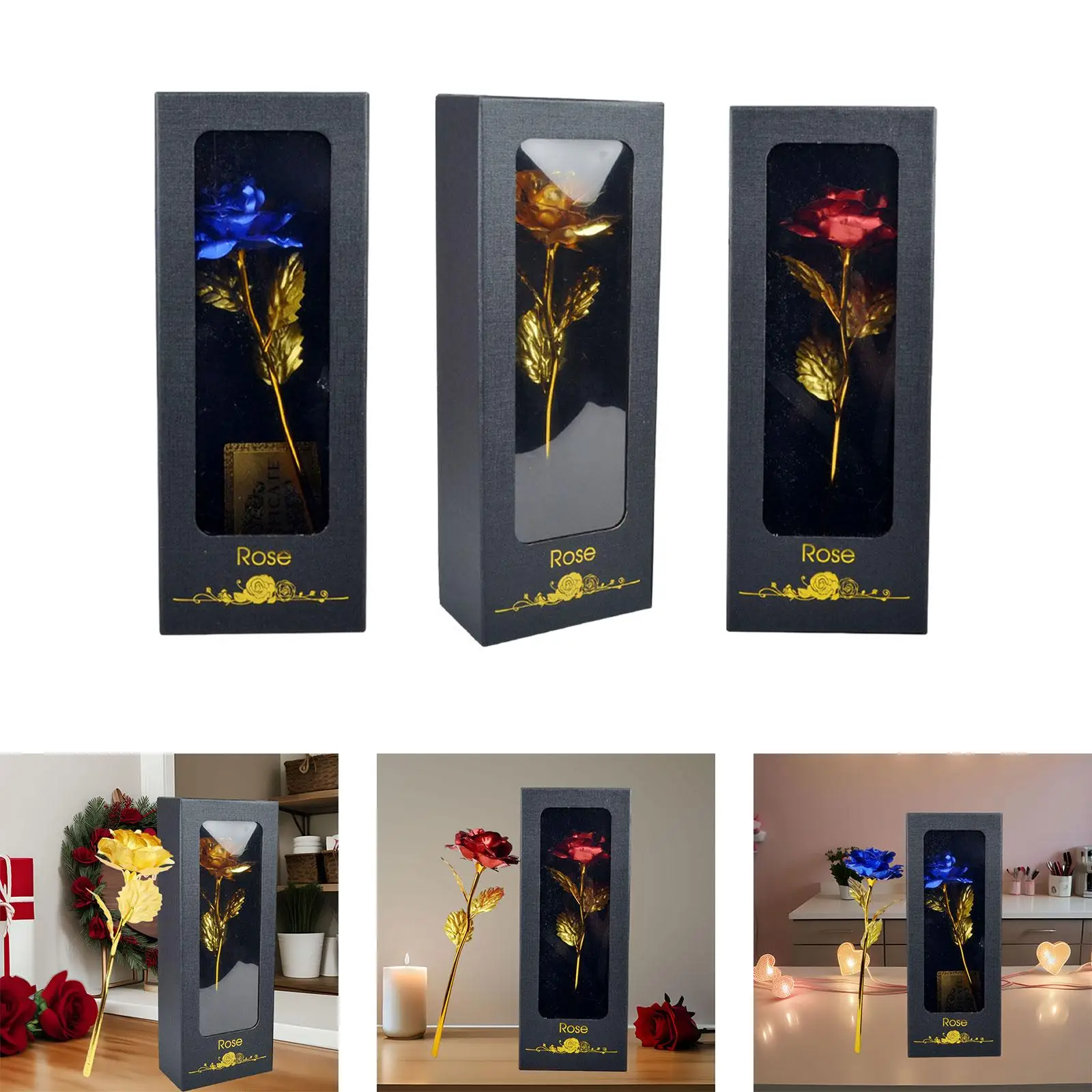 Rose Flower with Clear Window Gift Box Valentines Day Gift Exquisite Decorative Artificial Flowers for Wife Mom Friends Hotel