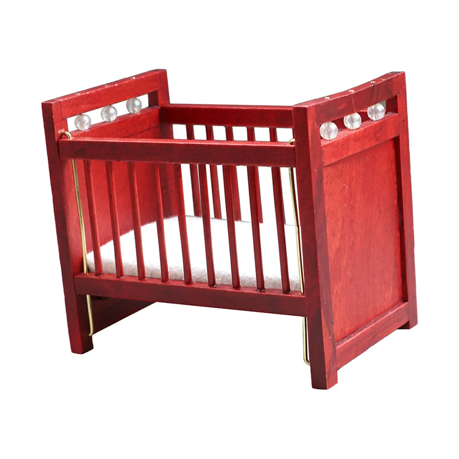 Crib Bedroom Red Doll House Scene 1/12 Play Toy Photo Props Miniature Dollhouse Bed Dollhouse Furniture Bed Model Decor